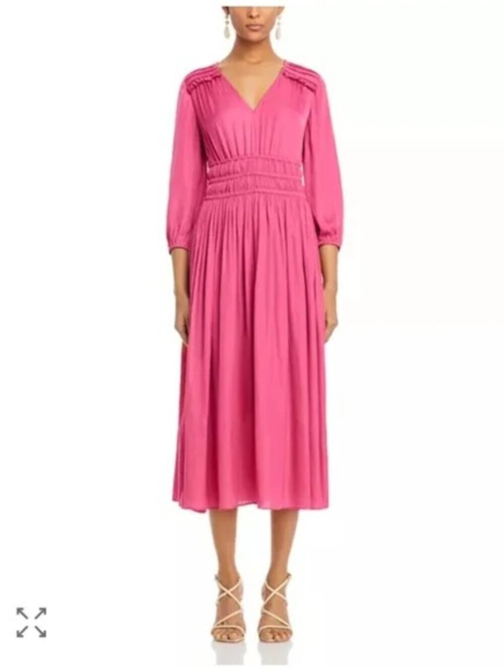 T Tahari Smocked Waist Midi Dress 3/4 Sleepves